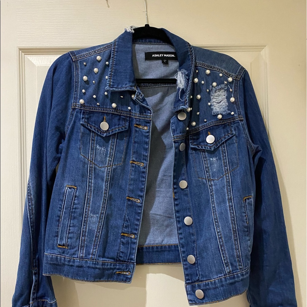Pearl embellished denim jacket